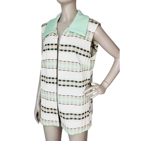 Vintage 60s 70s Textured Striped Open Front Smock Vest Jacket Size L/XL - Picture 5 of 8